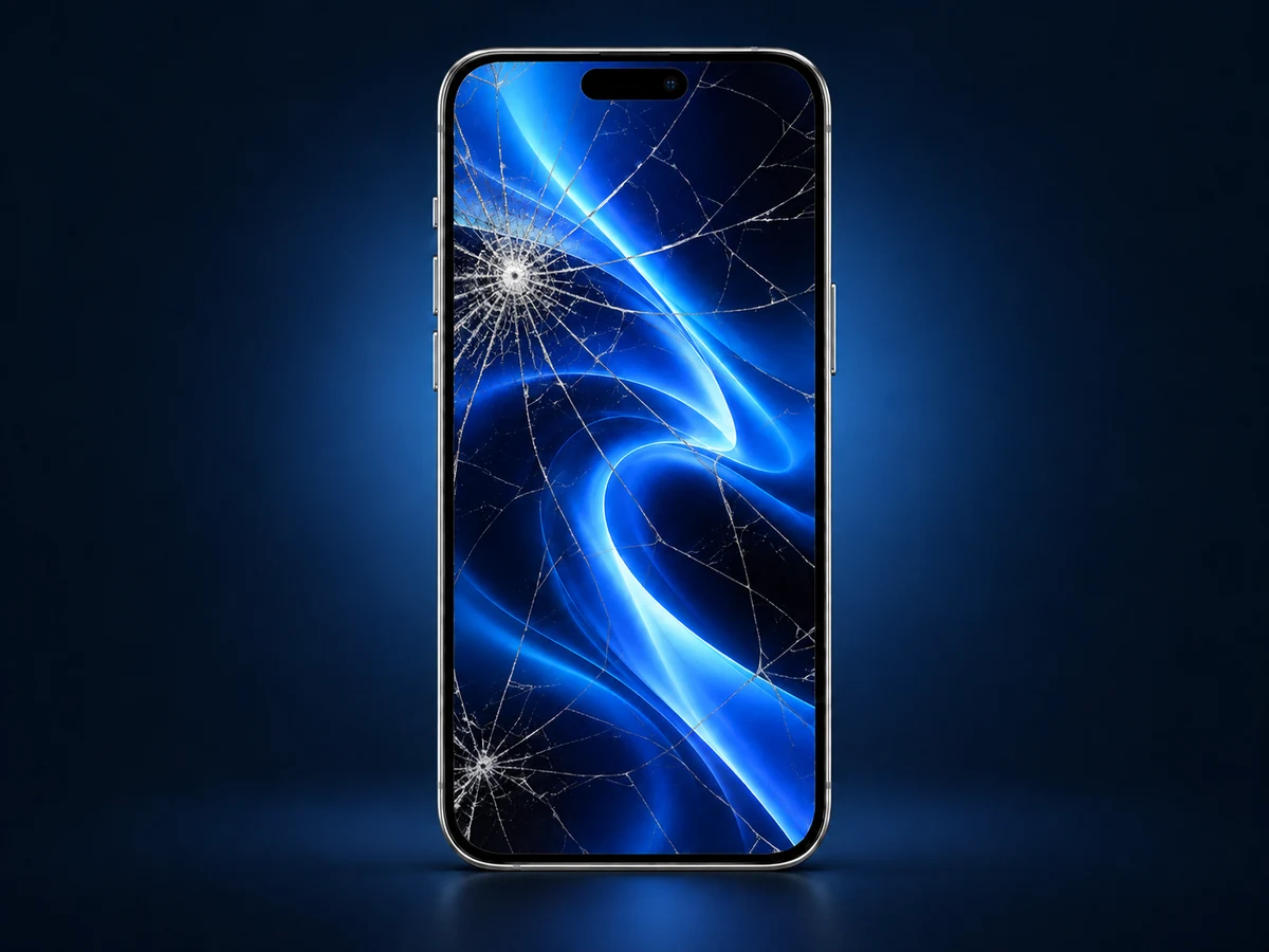 Illustration of the same phone with cracked screen glass