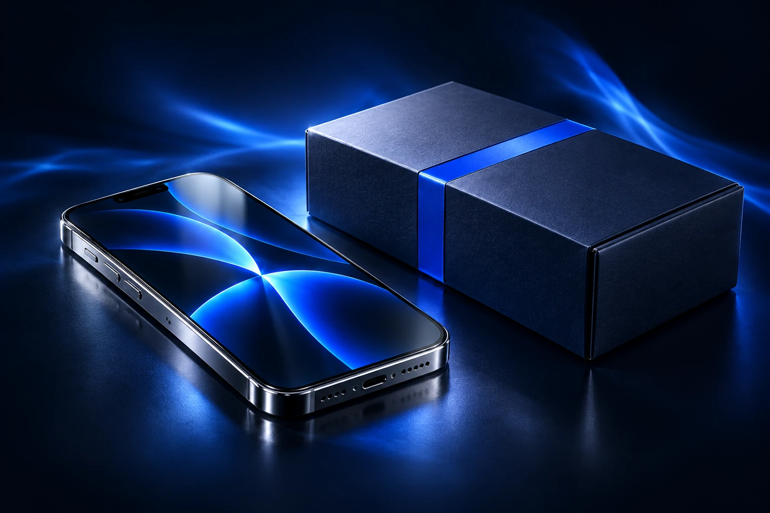 Illustration of a restored phone beside a closed return parcel